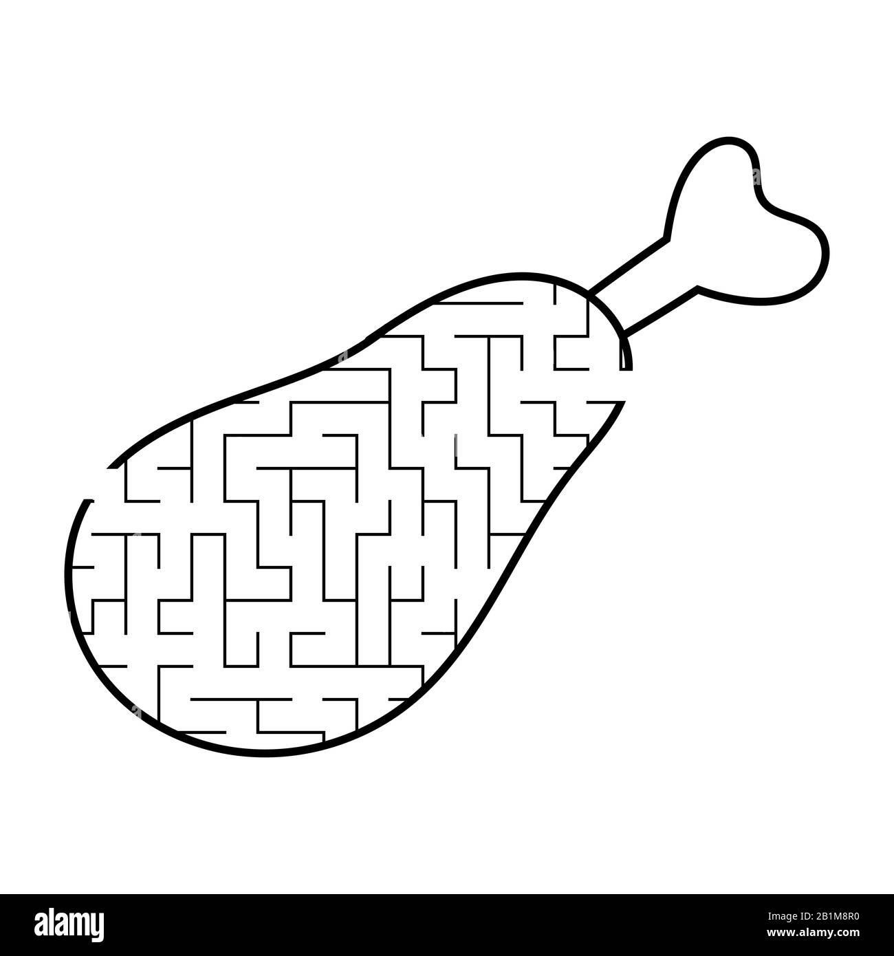Labirinto gamba di pollo. Gioco per bambini. Puzzle per bambini. Stile cartone animato. Labirinto enigma. Illustrazione vettoriale in bianco e nero. Lo sviluppo di logi Illustrazione Vettoriale