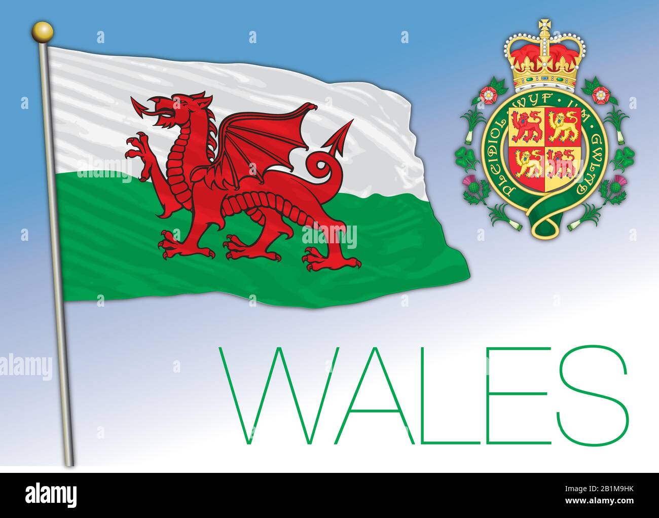 Bandiera nazionale ufficiale del Galles, Regno Unito, illustrazione del vettore Illustrazione Vettoriale