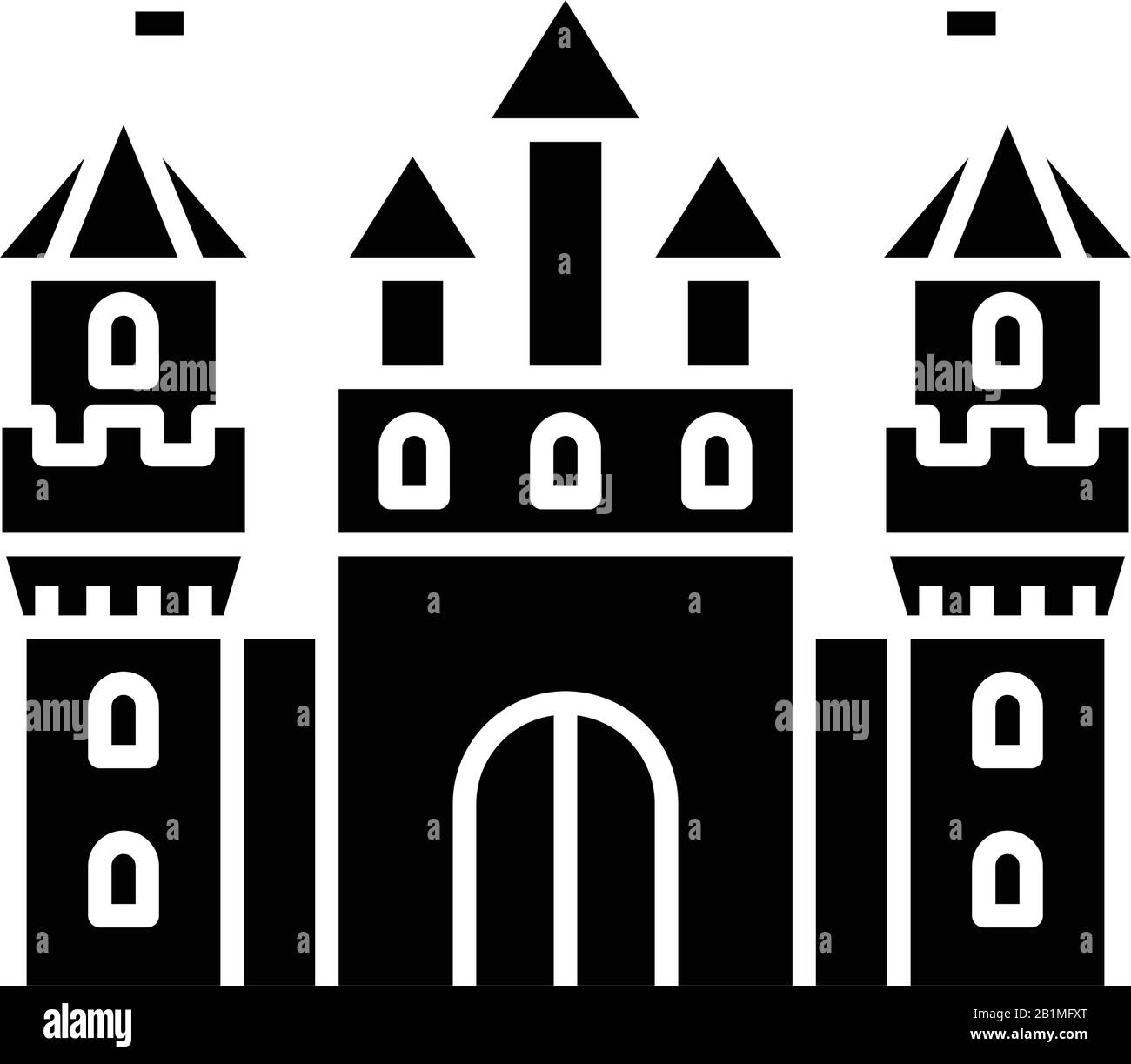 Icona nera del castello, illustrazione concettuale, simbolo piatto vettoriale, simbolo glifo. Illustrazione Vettoriale