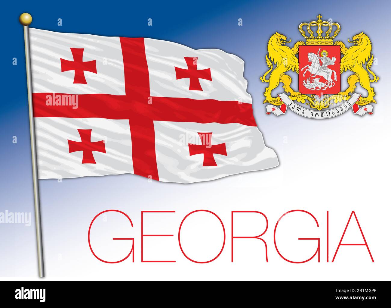 Bandiera nazionale ufficiale della Georgia e stemma, paese europeo, illustrazione vettoriale Illustrazione Vettoriale