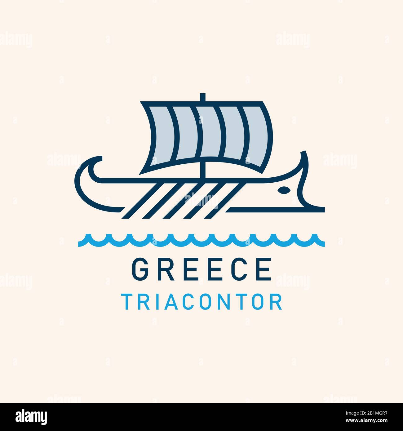 Antica nave greca. Antica Galley greca con remi e vele Illustrazione Vettoriale