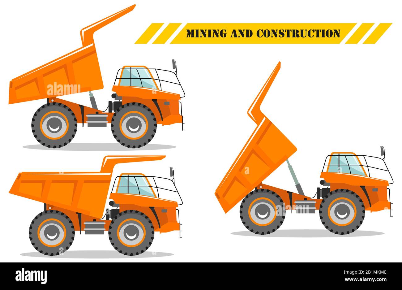 Off-highway truck con diversa posizione del corpo. Pesante macchina di data mining e attrezzature per la costruzione. Illustrazione Vettoriale. Illustrazione Vettoriale