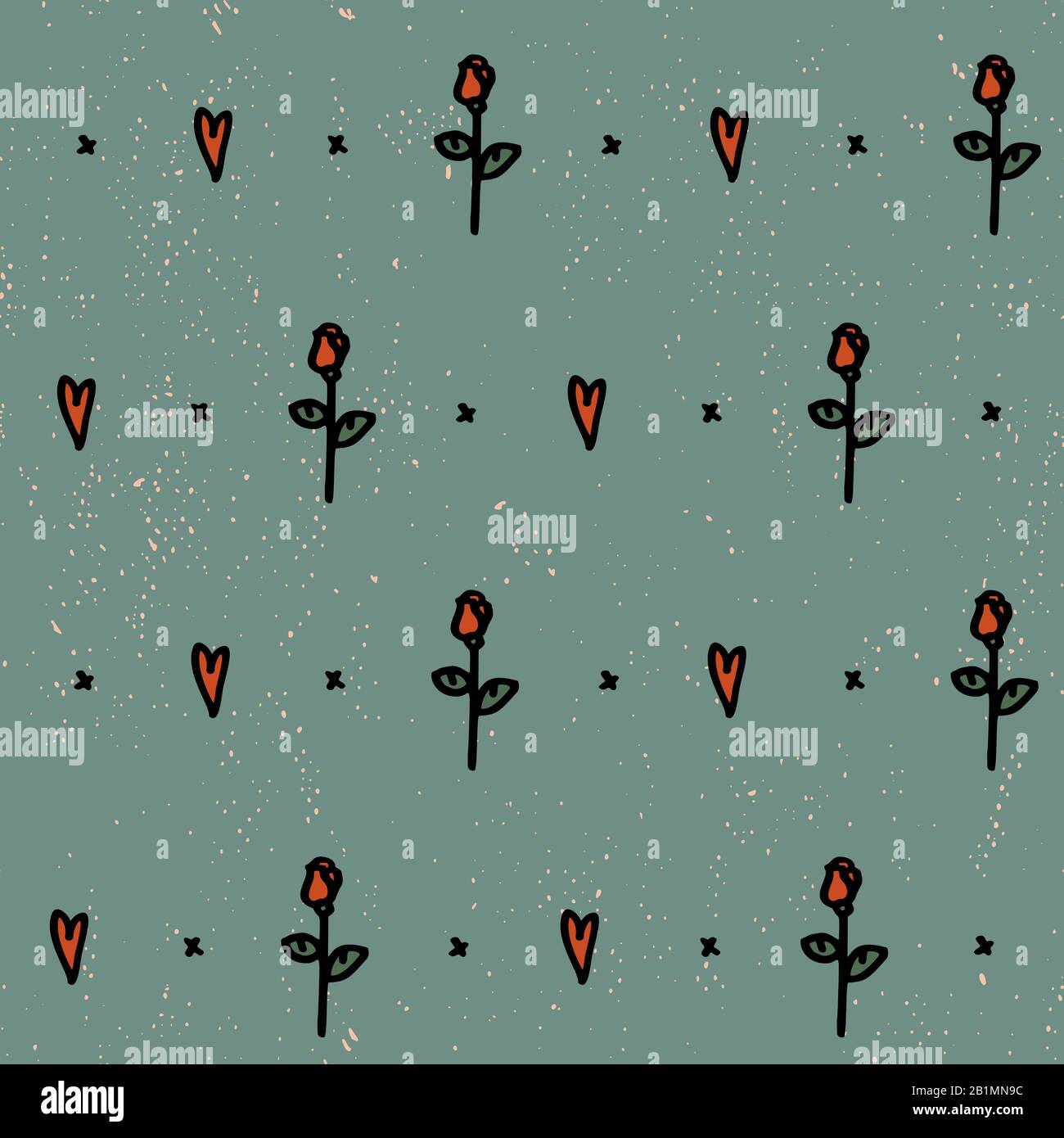 Cute sfondo vintage in piccole rose e cuori. Illustrazione Vettoriale