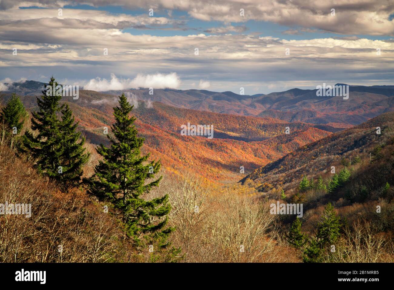 Vista autunnale dal nuovo Gap nel Great Smoky Mountains National Park, Tennessee Foto Stock