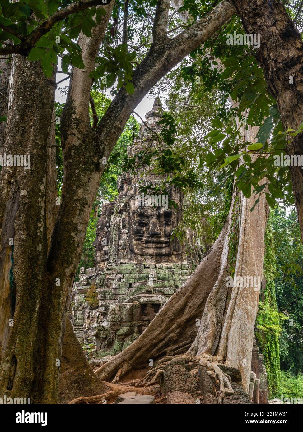 Immagine della porta della Vittoria, ad est di Angkor Thom; Angkor Wat Archeological Park, Siem Reap, Cambogia. Foto Stock