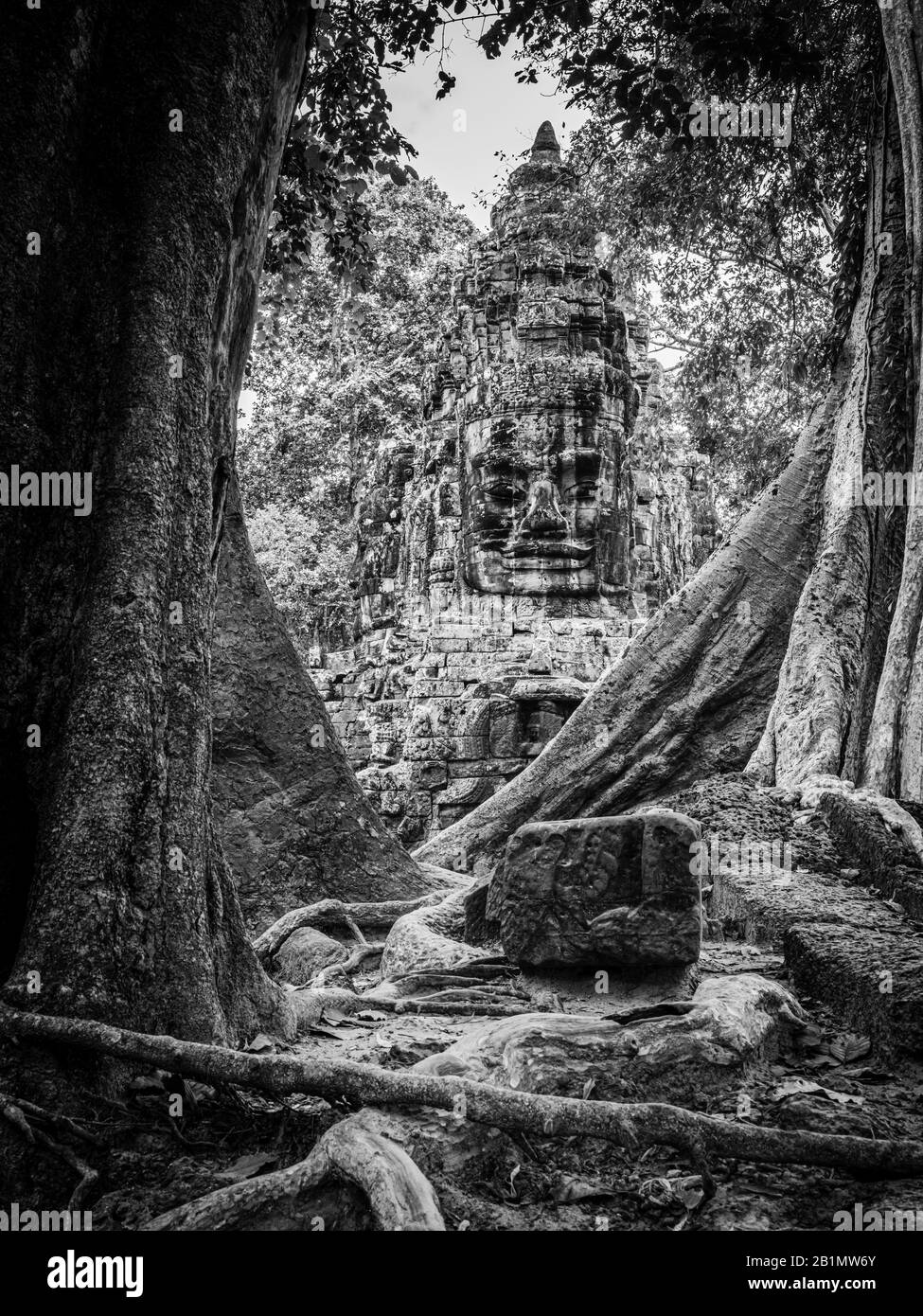 Immagine della porta della Vittoria, ad est di Angkor Thom; Angkor Wat Archeological Park, Siem Reap, Cambogia. Foto Stock