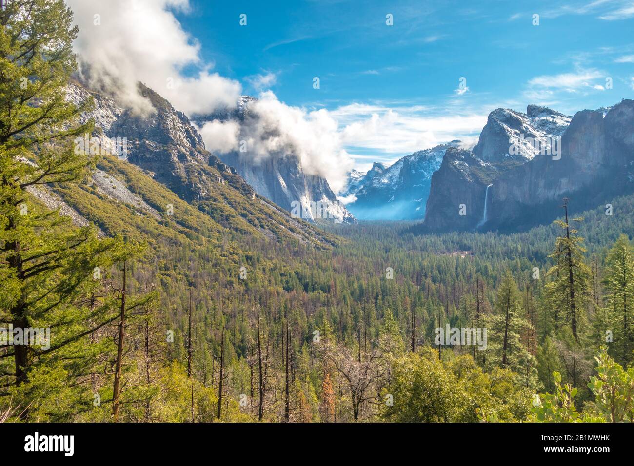 Vista nuvoloso sul Parco Nazionale di Yosemite dal Tunnel View Point. Foto di scorta gratuita. Foto Stock