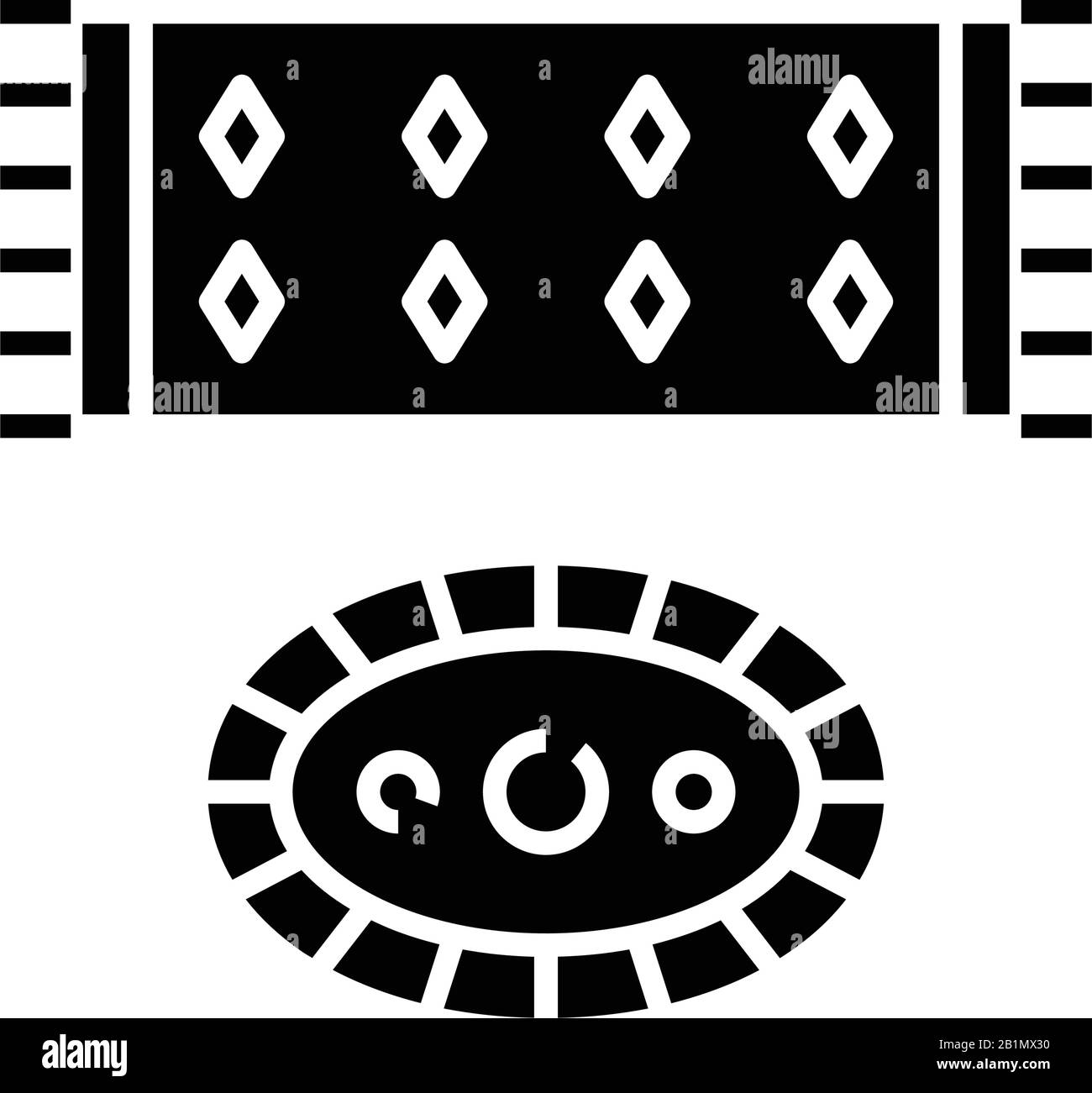 Icona nera del tappeto, illustrazione concettuale, simbolo piatto vettoriale, simbolo glifo. Illustrazione Vettoriale