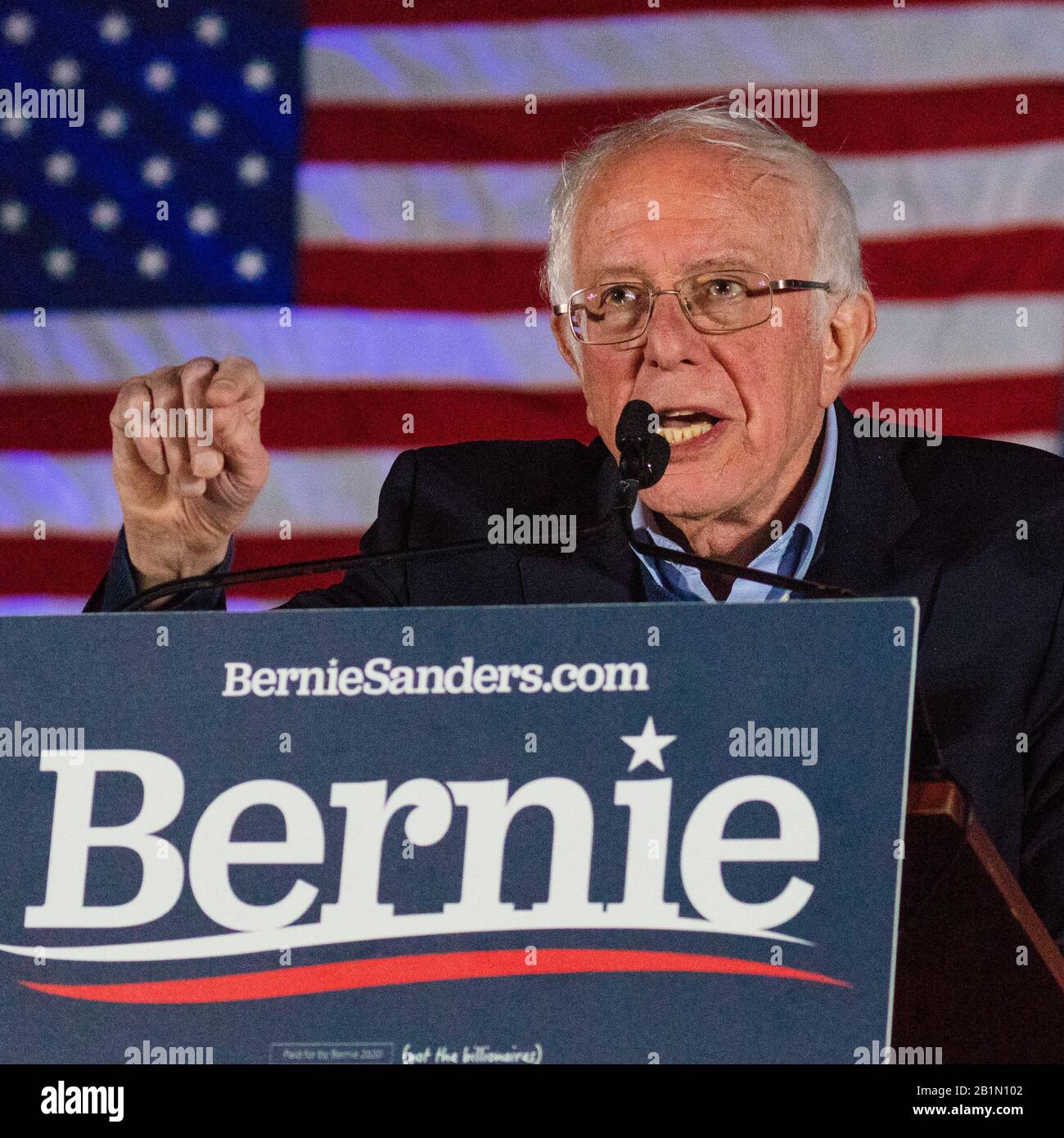 21 febbraio 2020, LAS VEGAS, NEVADA, USA - il senatore democratico Bernie Sanders parla al Rally Presidenziale di Springs Preserve Ampitheater sera prima del Nevada Caucus, Las Vegas, NV Foto Stock