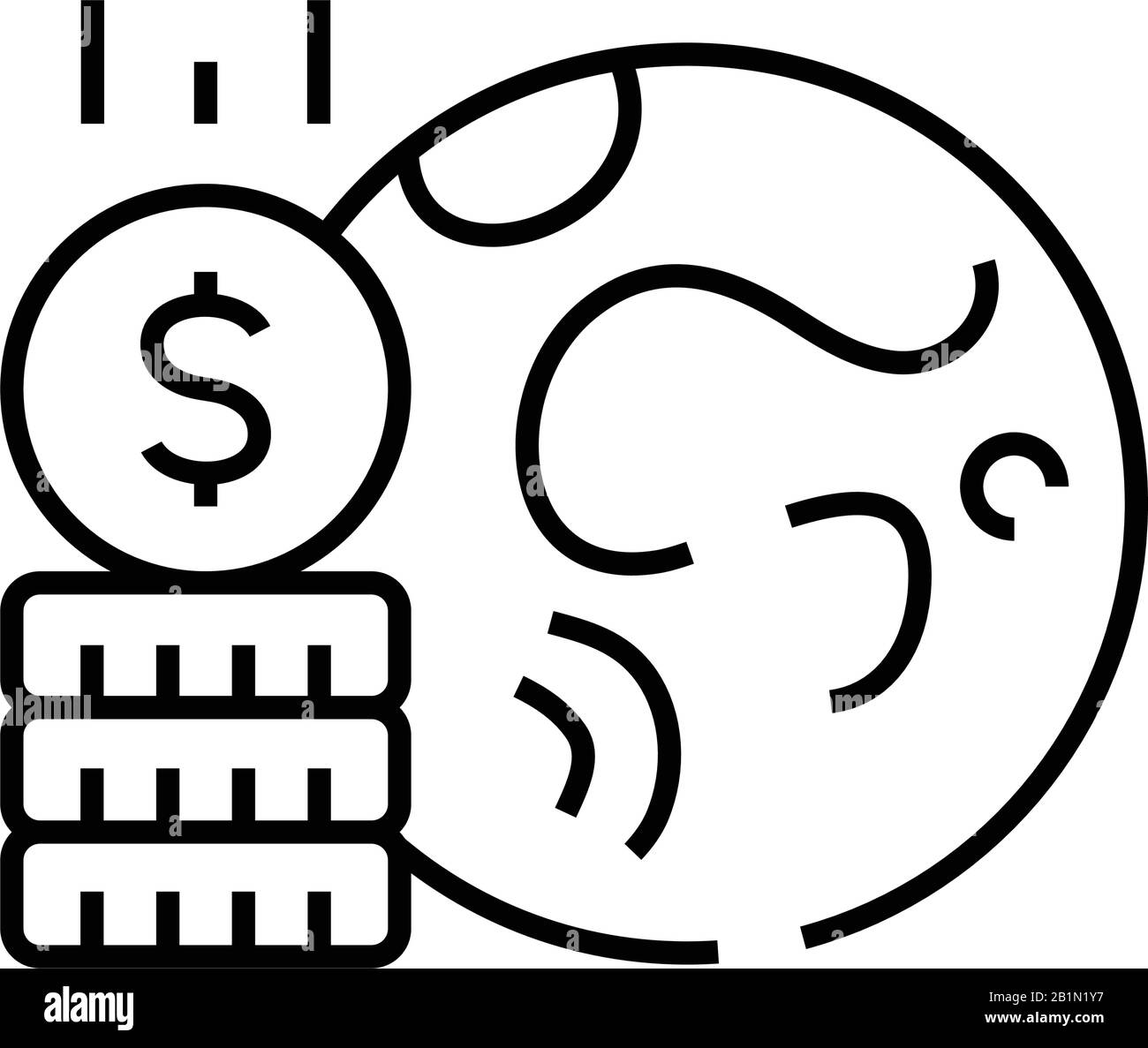 Icona della linea di finanza globale, simbolo concettuale, illustrazione vettoriale del contorno, simbolo lineare. Illustrazione Vettoriale