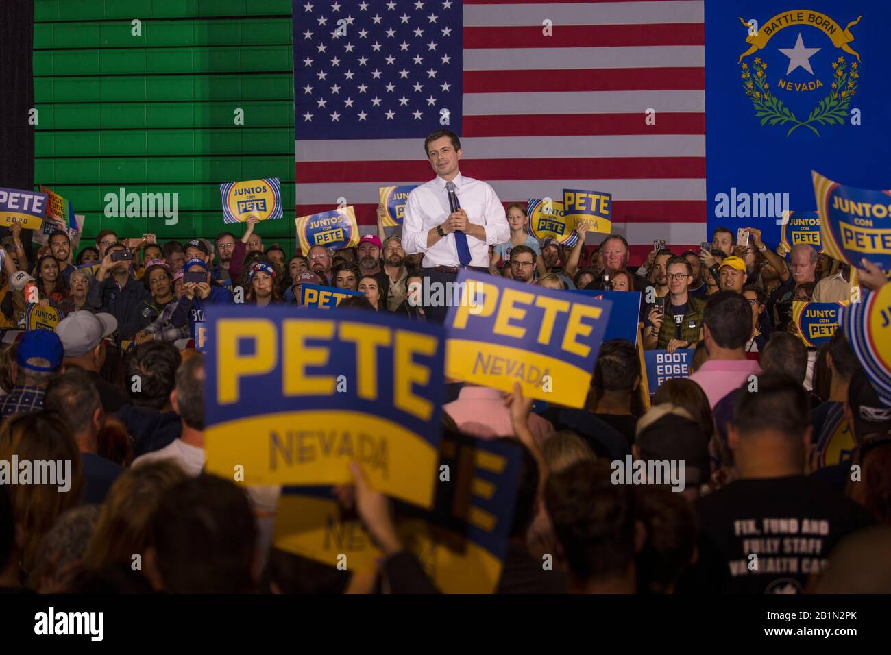 16 febbraio 2020, LAS VEGAS, NEVADA, USA - Sindaco Pete Buttigieg campagne per il presidente in un rally di Las Vegas prima del Nevada Caucus Foto Stock