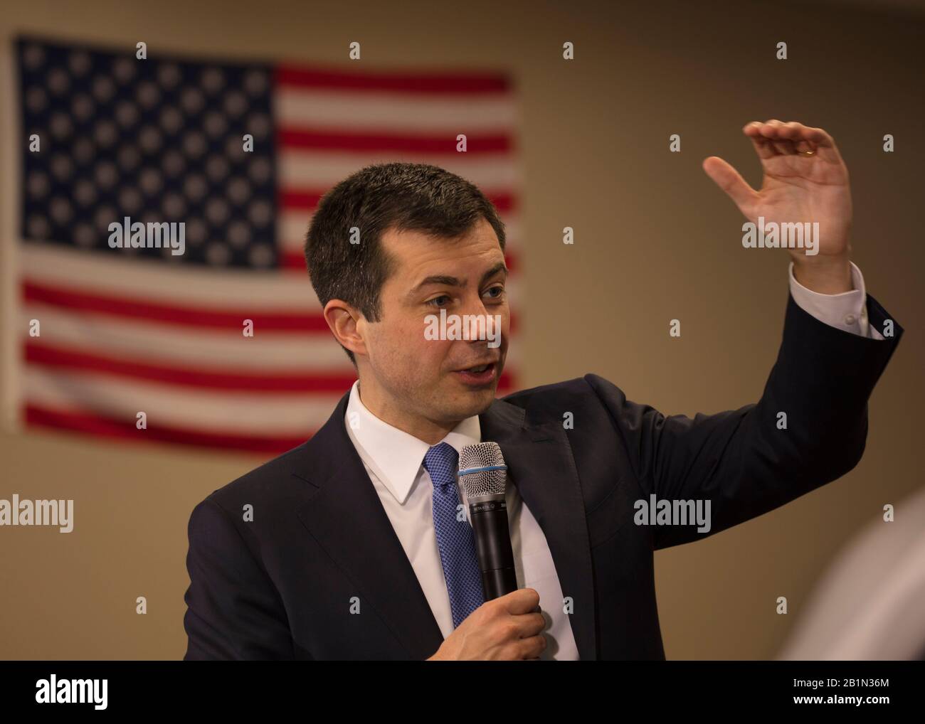 18 febbraio 2020, LAS VEGAS, NEVADA - il Candidato democratico Sindaco Pete Budigieg appare al municipio di GOTC, Las Vegas, Nevada Foto Stock