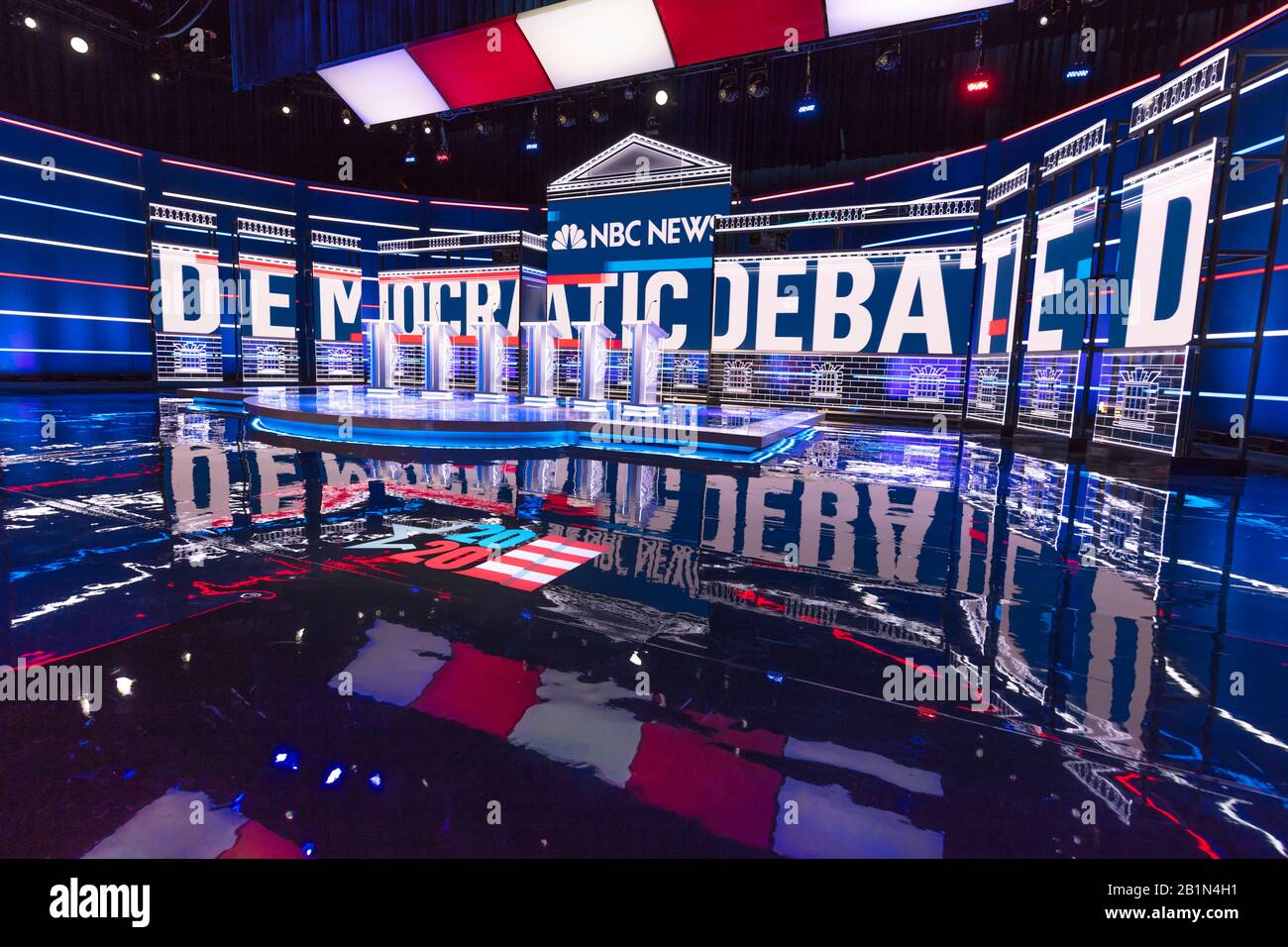 19 febbraio 2020, LAS VEGAS NEVADA, USA - fase di dibattito dei Candidati presidenziali democratici ospitata dalla NBC Television nel Teatro di Parigi, Las Vegas Foto Stock