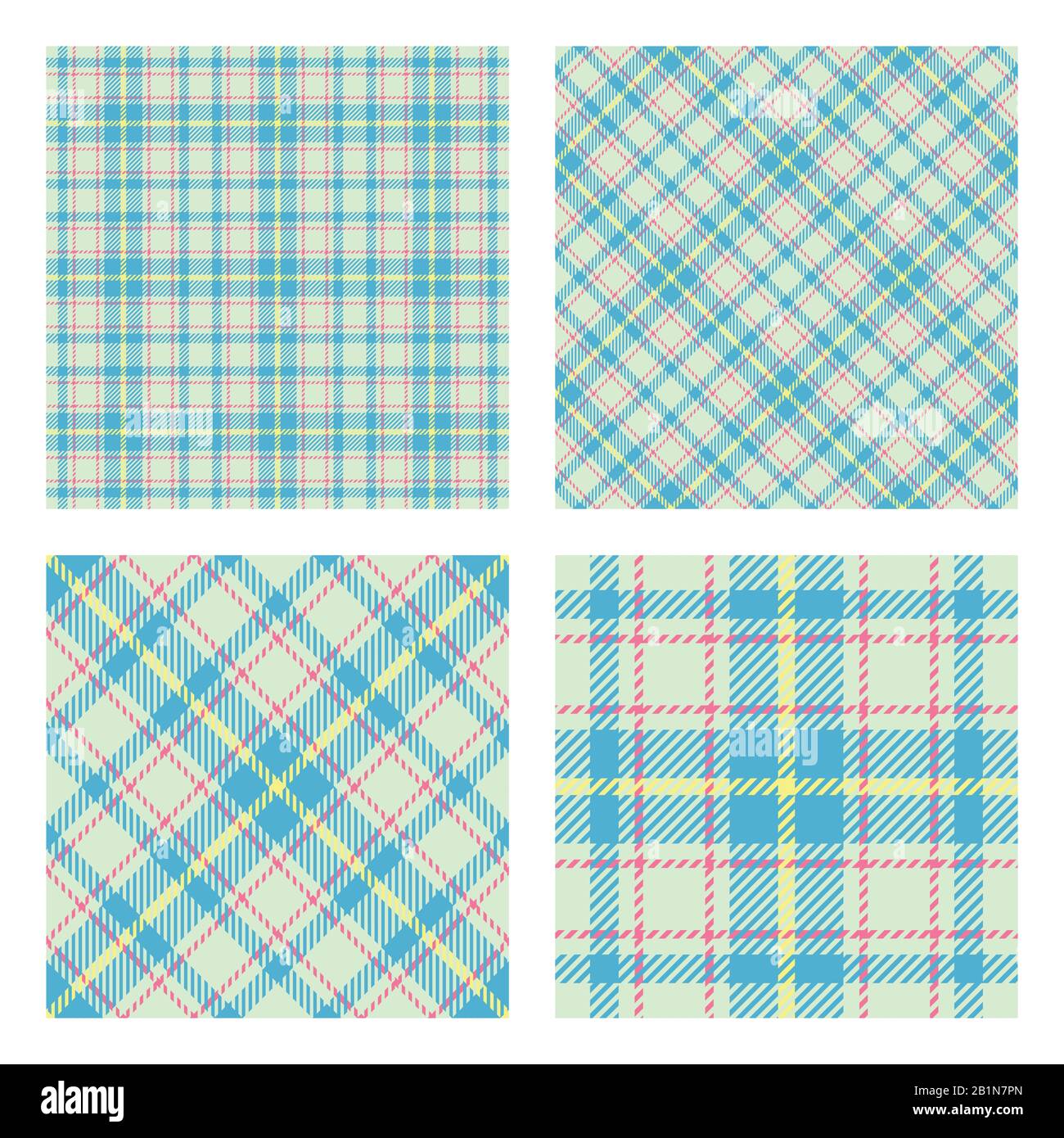 Set di 2 motivi senza giunture. Scozzese tartan plaid. Colori pastello primavera. Campioni di pattern inclusi nel vettore. Ottimo per arredamento, tessuti, avvolgimento. Illustrazione Vettoriale