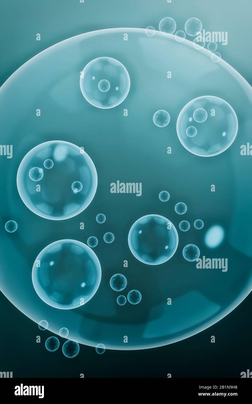 Immagine del computer, bolle d'aria su sfondo verde Foto Stock