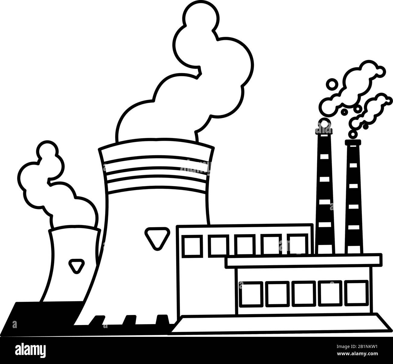fabbrica con nuvole di fumo su sfondo bianco disegno vettoriale illustrazione Illustrazione Vettoriale