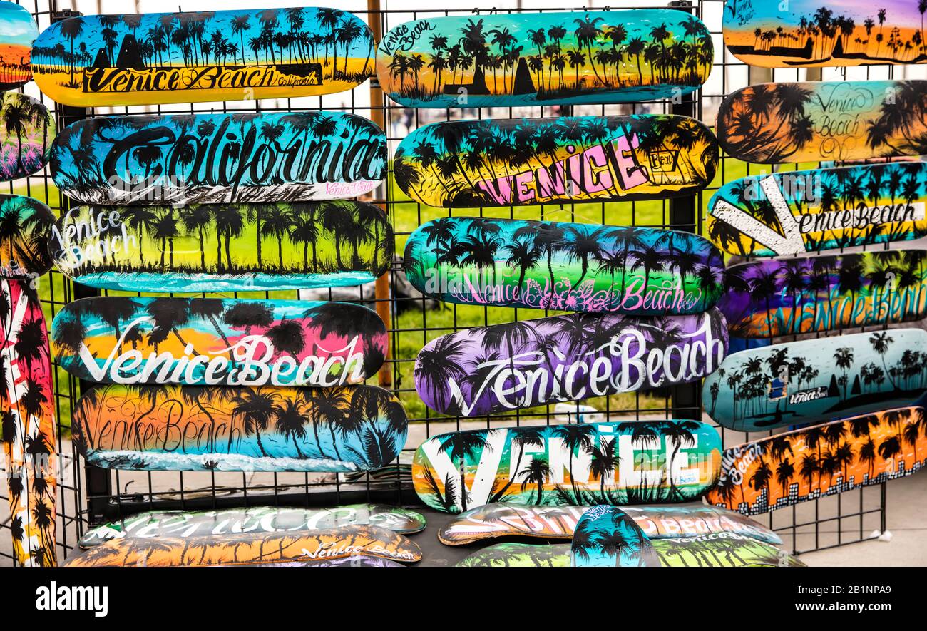 Tavole da surf Colorful Venice Beach, Los Angeles, California, USA. Foto Stock