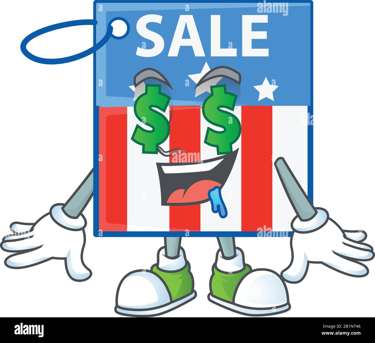 Stile personaggio cartone animato del prezzo tag USA con Money Eye Illustrazione Vettoriale