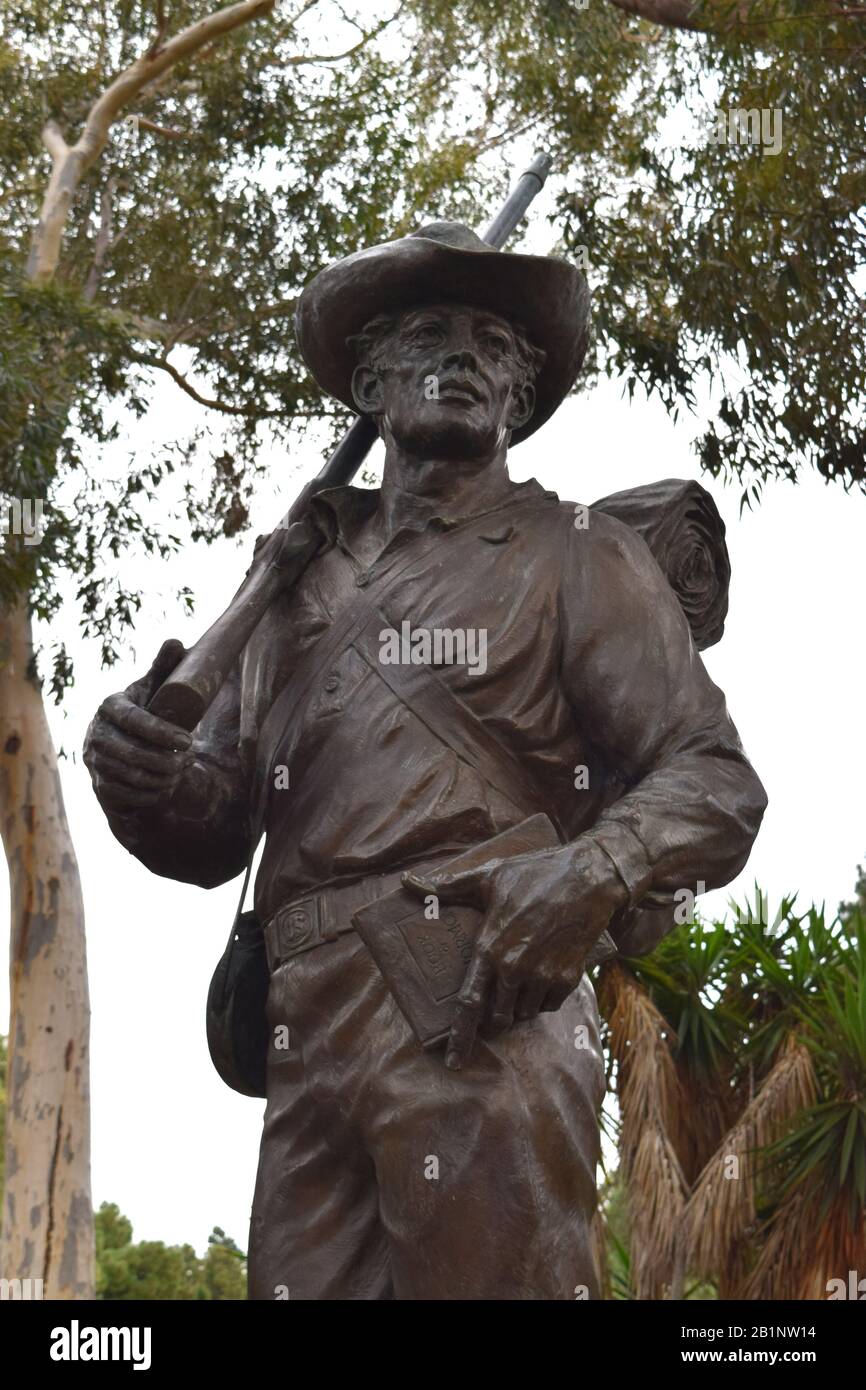 Statua a Fort Stockton, San Diego che onora il Battaglione Mormon durante la guerra messicano-americana. Foto Stock