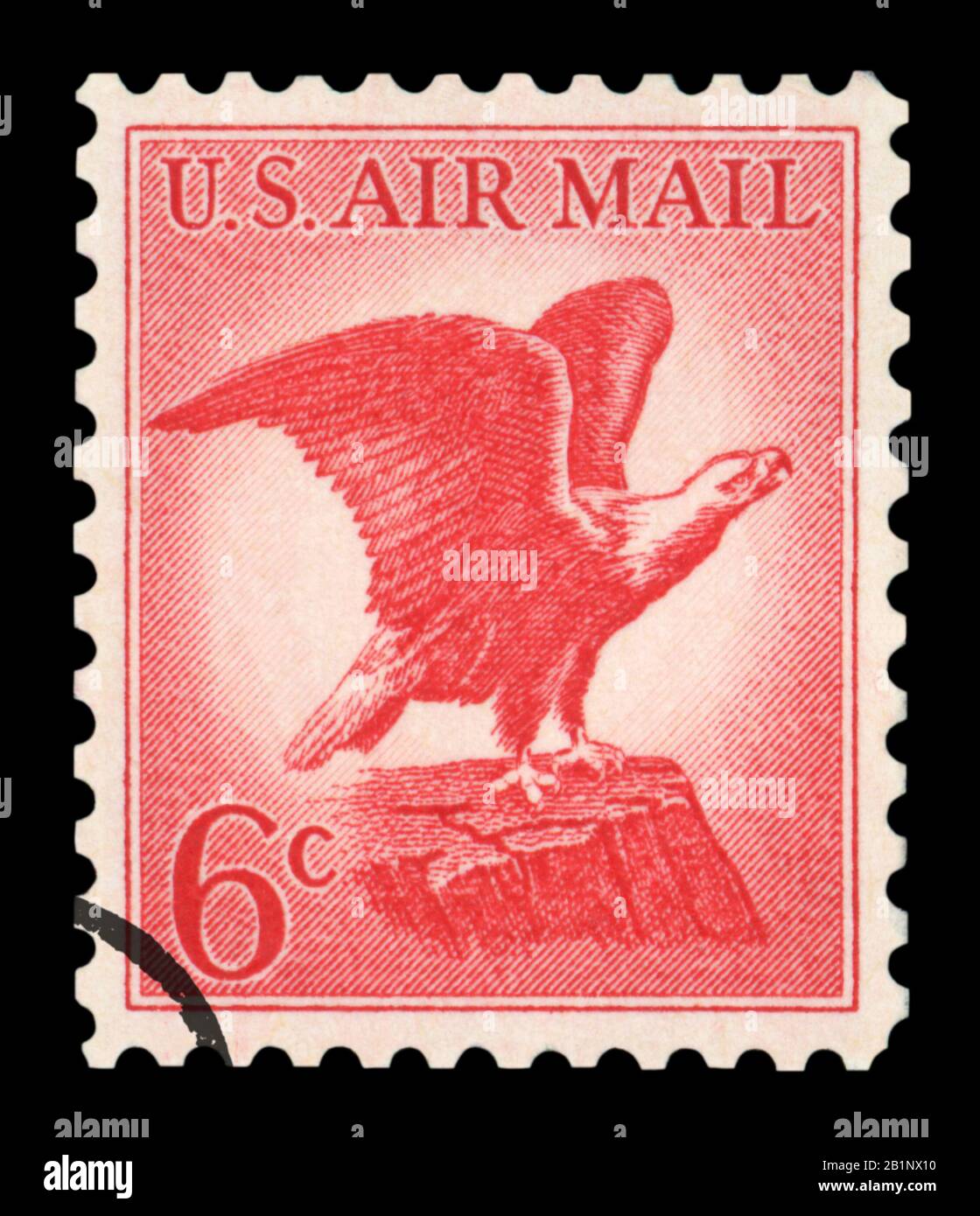 Stati Uniti d'AMERICA - CIRCA 1963: Un francobollo usato della posta aerea degli Stati Uniti, con un'illustrazione del Bald Eagle iconico, circa 1963. Foto Stock