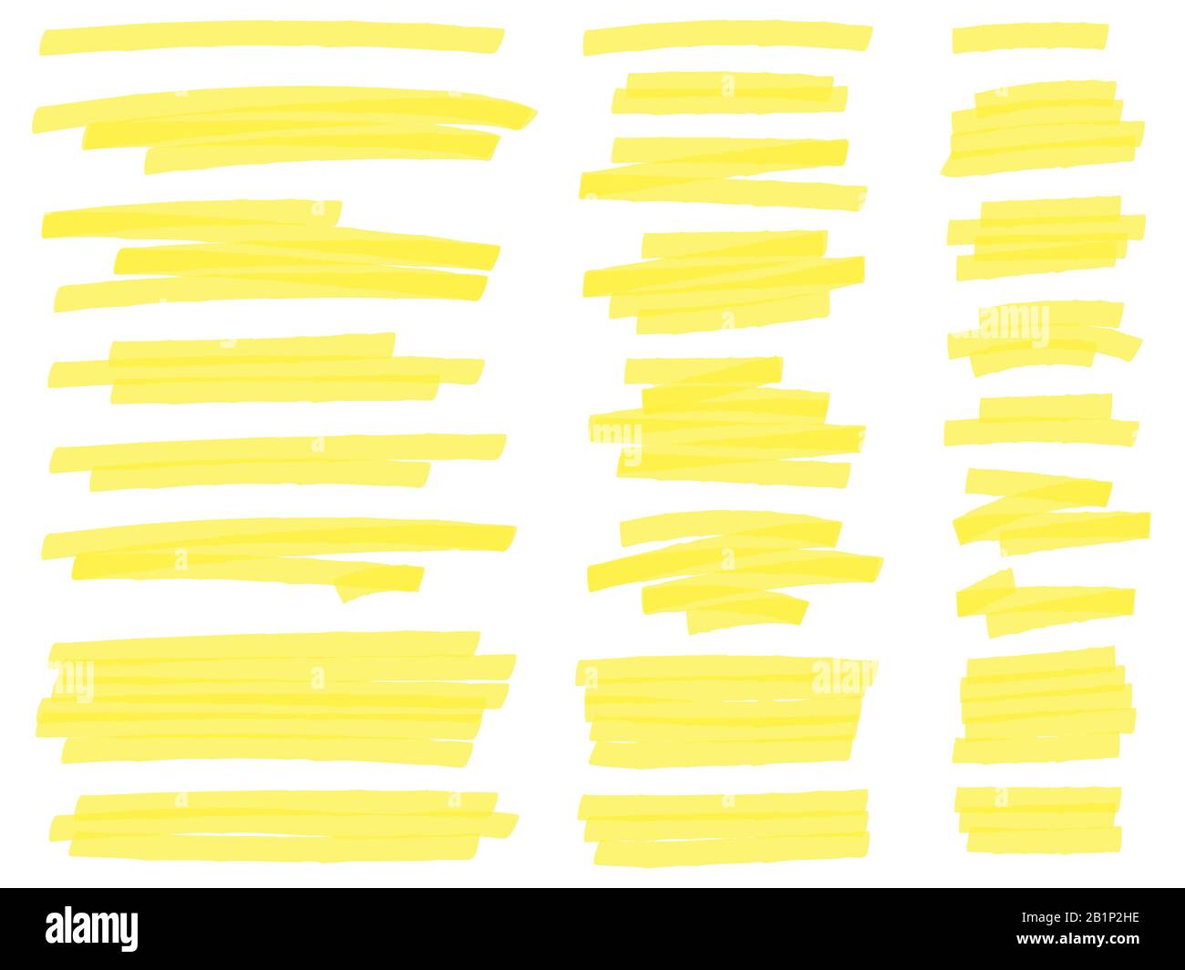 Evidenziare le linee dei marker. Testo giallo evidenziatore marcatori tratti, evidenzia la serie di vettori di marcatura Illustrazione Vettoriale