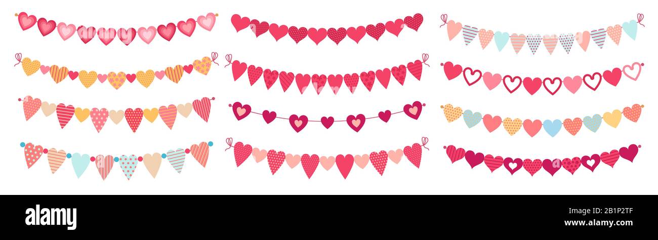 Conigliando i cuori. Amore valentines forme di cuore conigliamenti, decorazioni giorno di nozze e ornamento cute bandiere di cuore vettore set Illustrazione Vettoriale