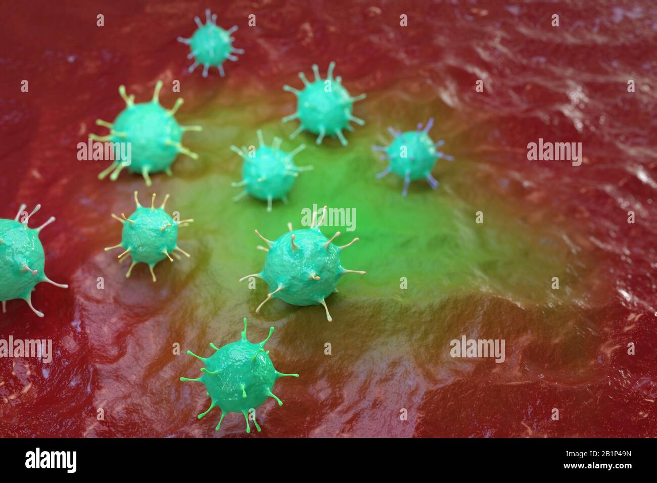 Virus al microscopio. microbo di rendering 3d. Foto Stock