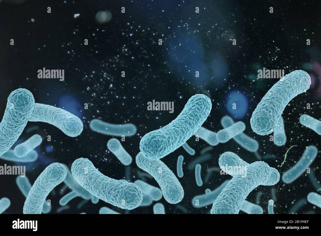 Illustrazione medica 3d di cellule di virus vicino. rendering 3d. Foto Stock