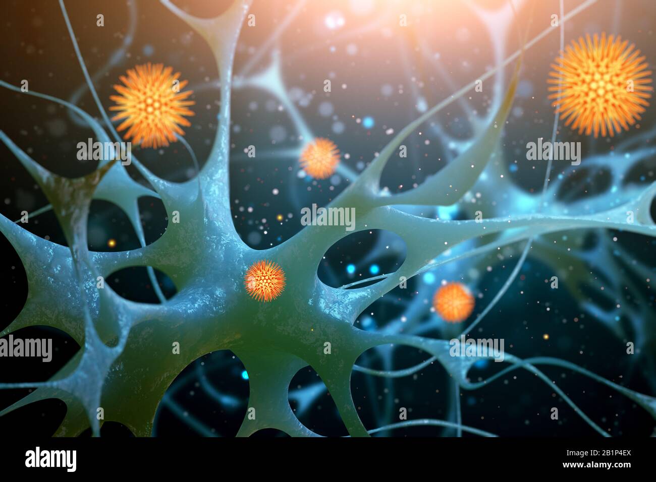 Illustrazione di una cellula nervosa. Illustrazione astratta. rendering 3d. Foto Stock