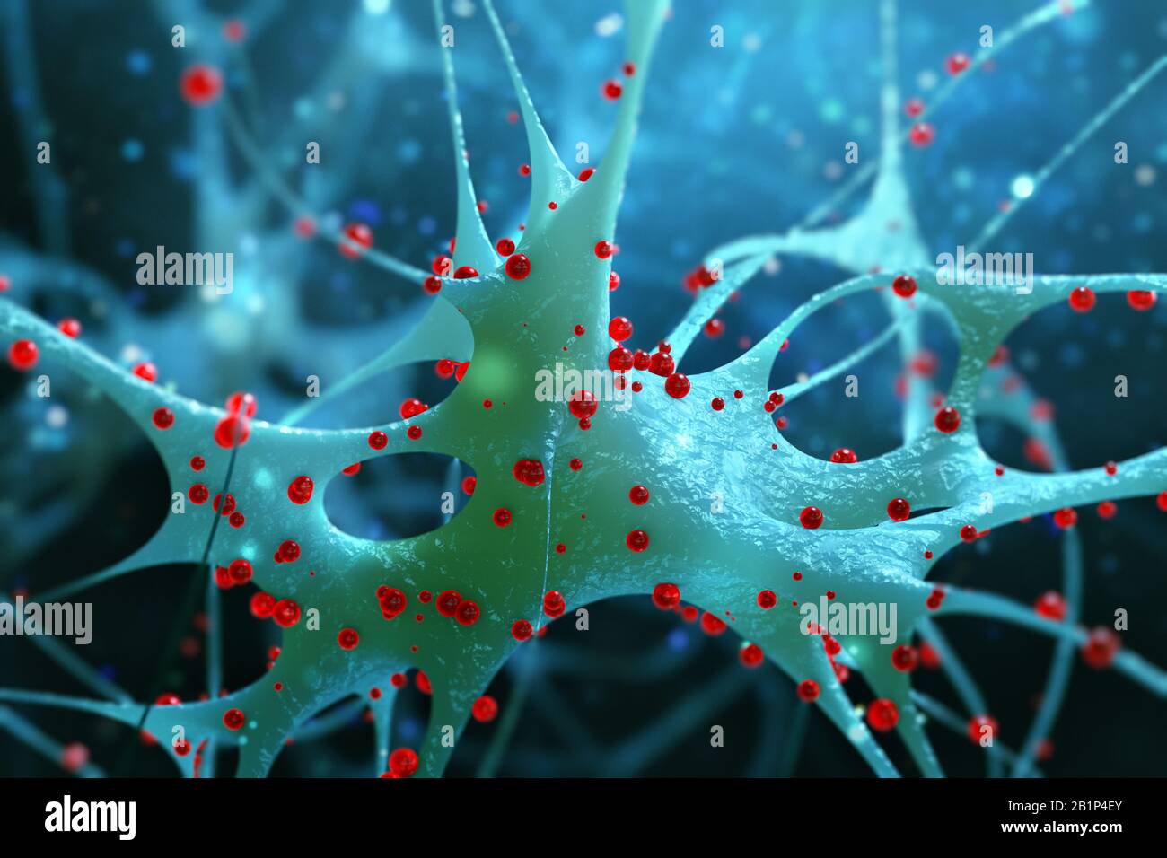 Illustrazione di una cellula nervosa. Illustrazione astratta. rendering 3d. Foto Stock