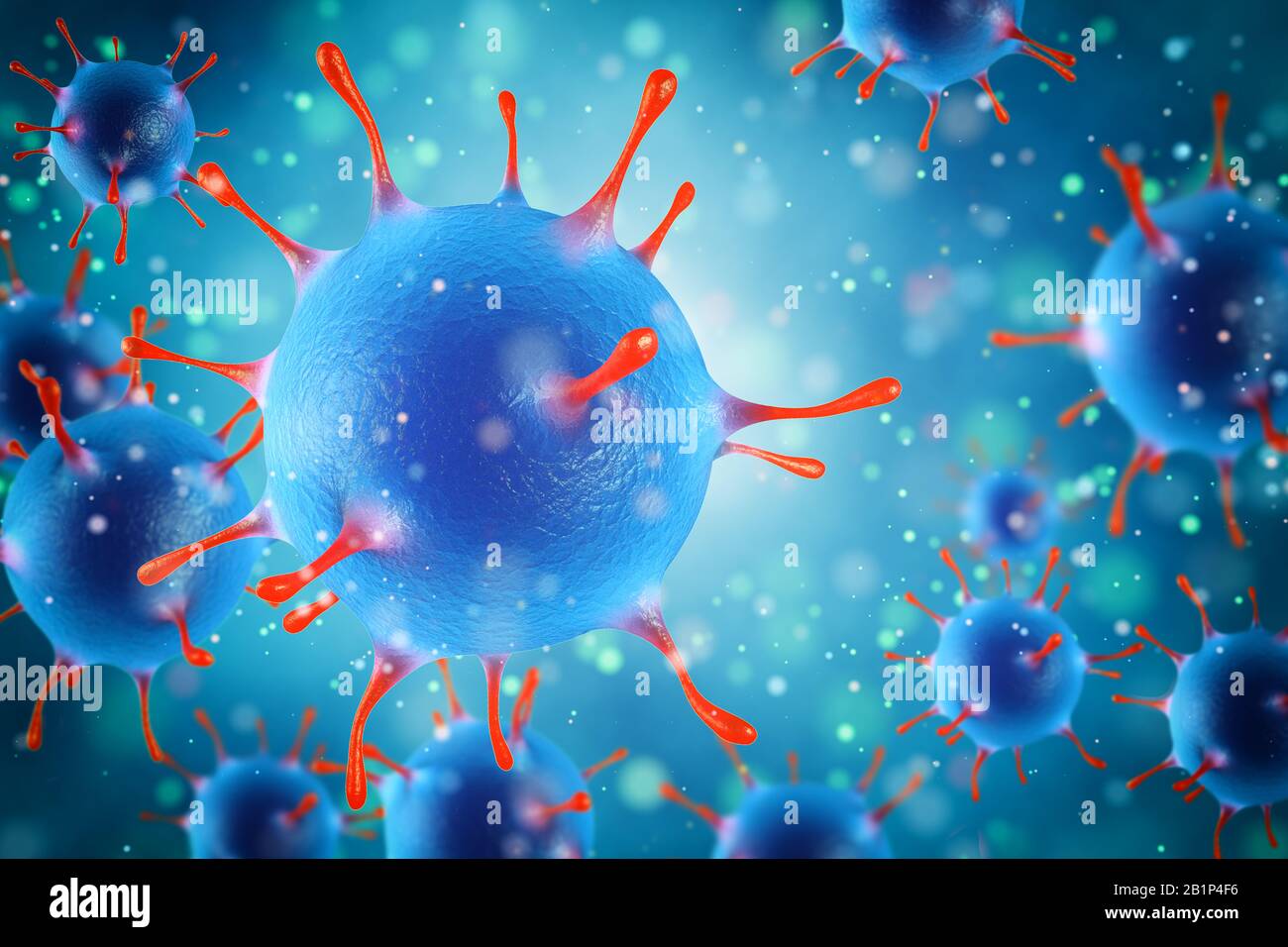 3D rendere virus batterico,3d rendere microbo. Batteri virus o germi cellule di microrganismi al microscopio. Foto Stock