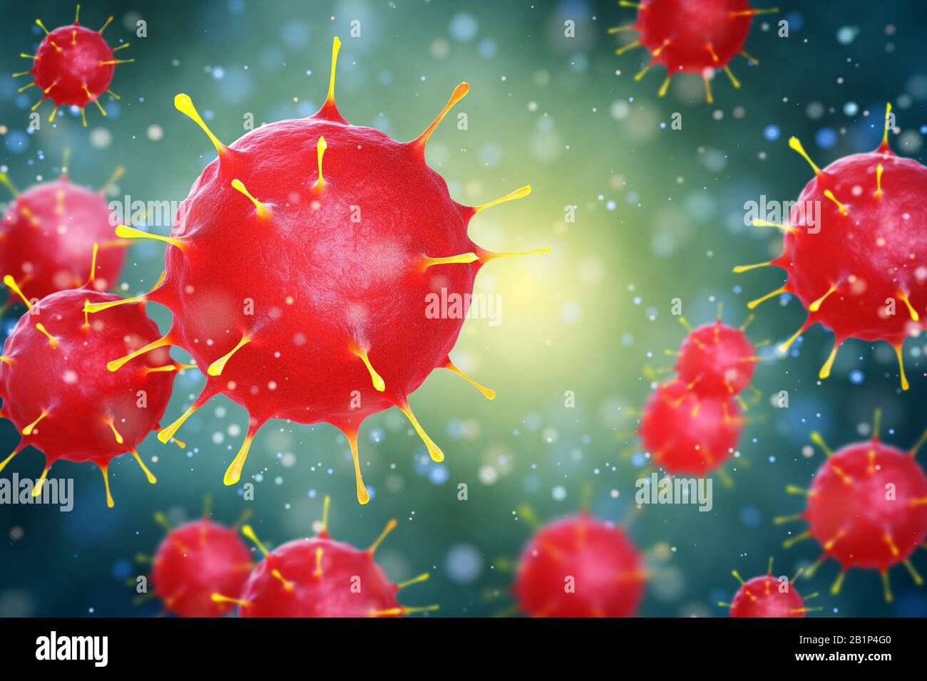 3D rendere virus batterico,3d rendere microbo. Batteri virus o germi cellule di microrganismi al microscopio. Foto Stock