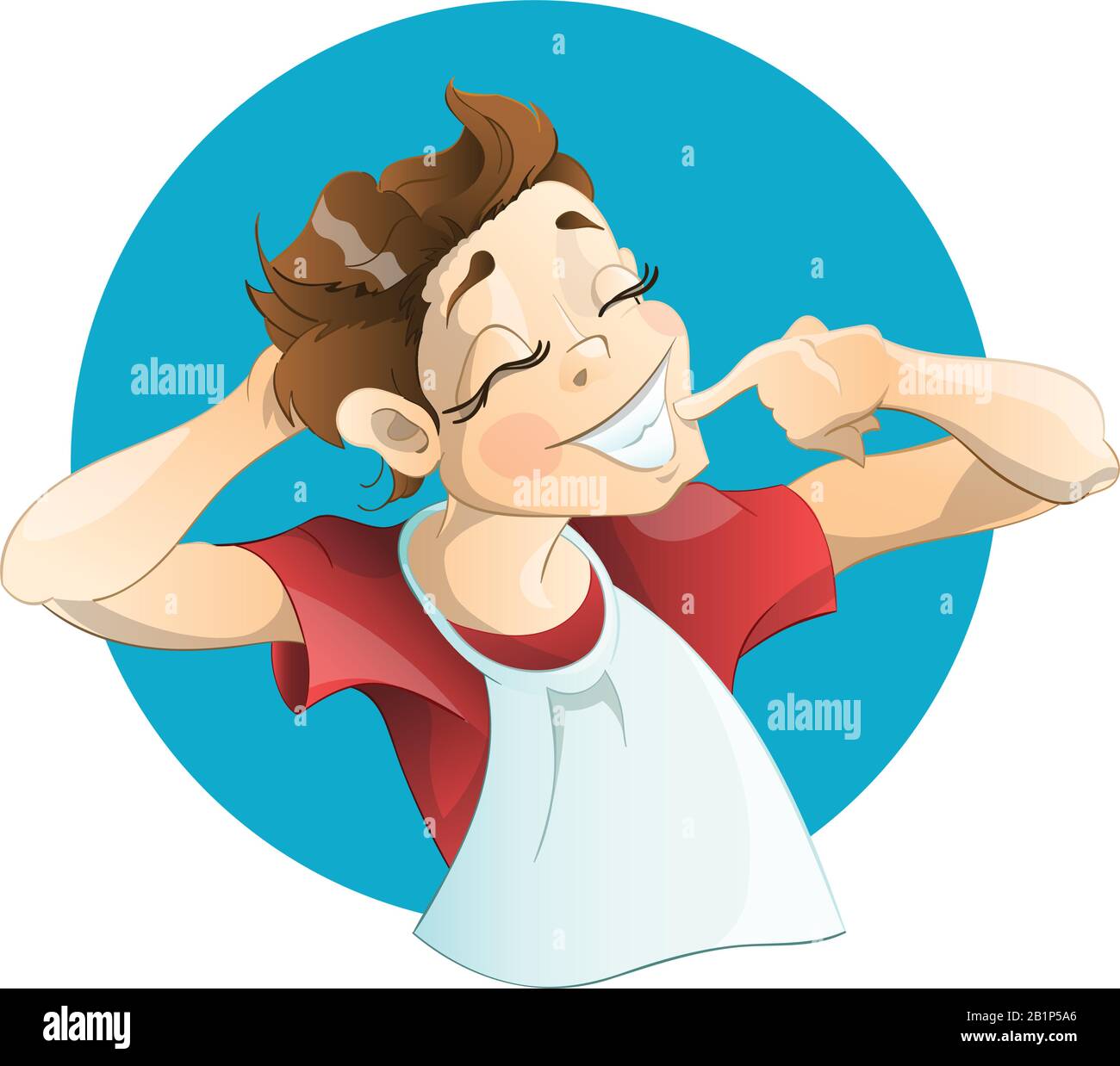 Carino ragazzo confuso ride la situazione. Illustrazione Vettoriale. Illustrazione Vettoriale