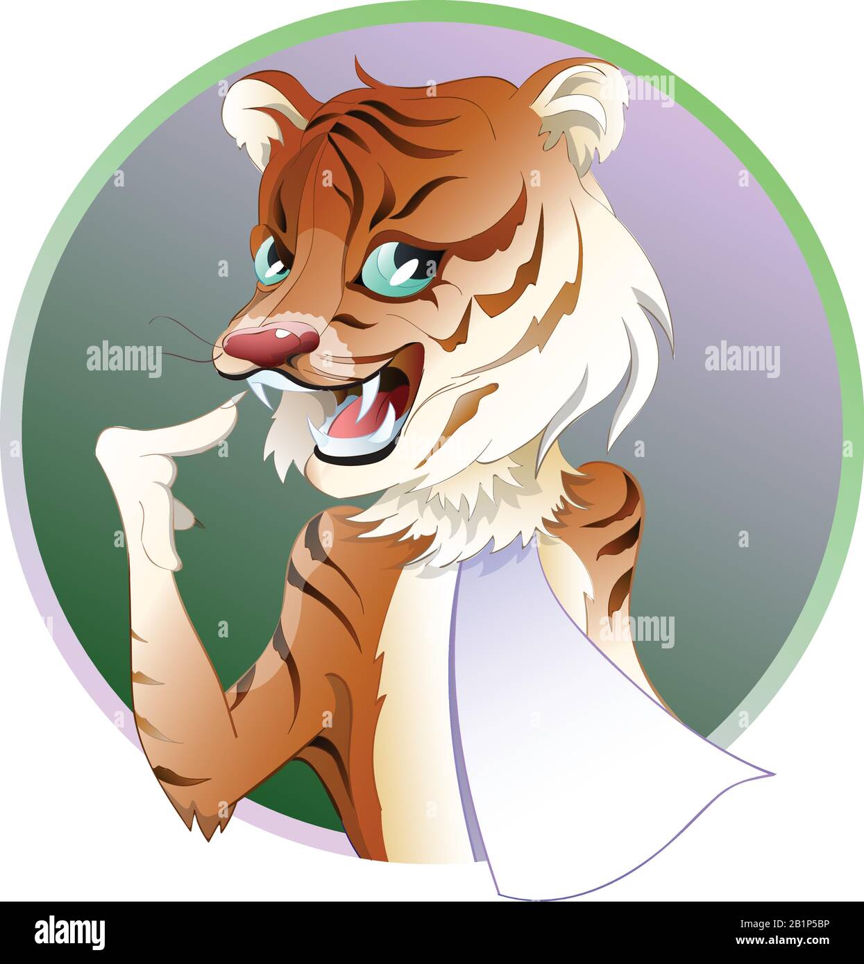 La tigre felice mostra il suo sorriso bianco. Illustrazione Vettoriale. Illustrazione Vettoriale