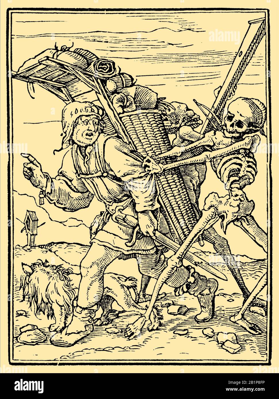 Morte e il droghiere. Dalla danza della morte di Hans Holbein Il Giovane, , Hans Holbein D.J. (libro di storia della chiesa, 1881) Foto Stock