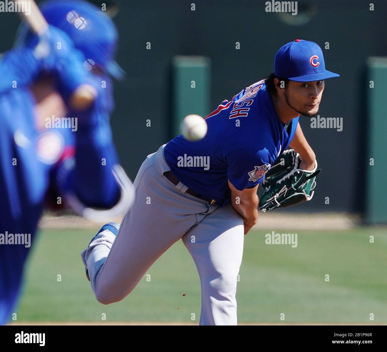 Yu Darvish dei campi dei Chicago Cubs durante la pratica di baseball di addestramento primaverile delle squadre a Scottsdale, Arizona, Stati Uniti, 24 febbraio 2020. Credito: Aflo/Alamy Live News Foto Stock