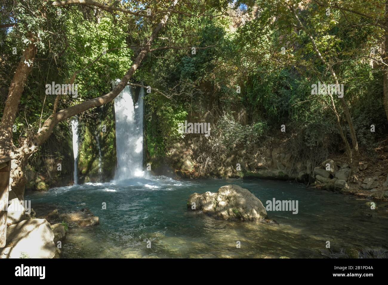 Bach Hermon Mit Banias Fall, Golanhöhen, Israele Foto Stock