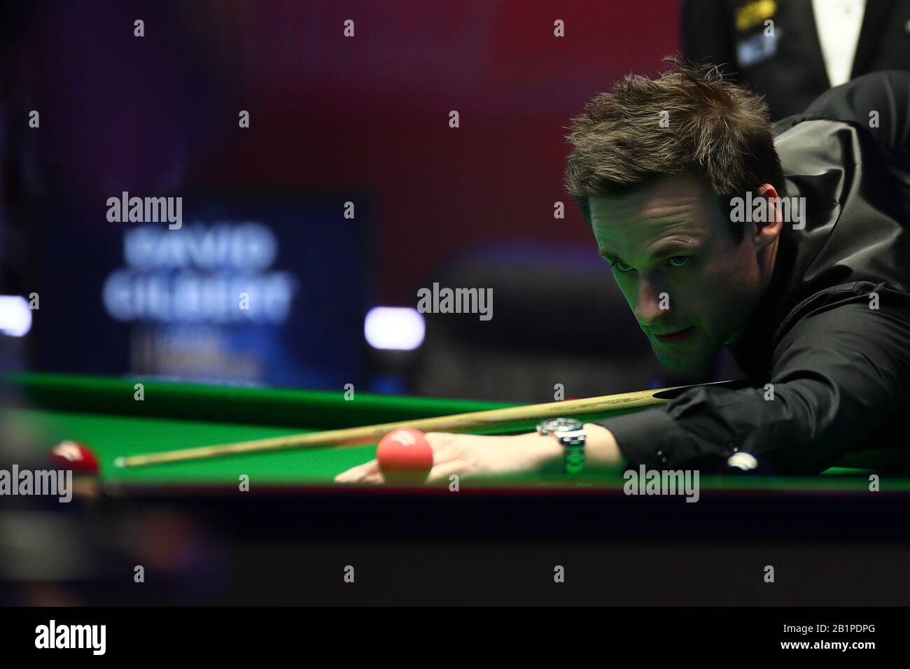 David Gilbert of England ha girato Shaun Murphy of England al primo round del 2020 Players Championship a Southport, Regno Unito, 26 febbraio 2020. Shaun Murphy d'Inghilterra sconfisse David Gilbert d'Inghilterra con 6-5. Foto Stock