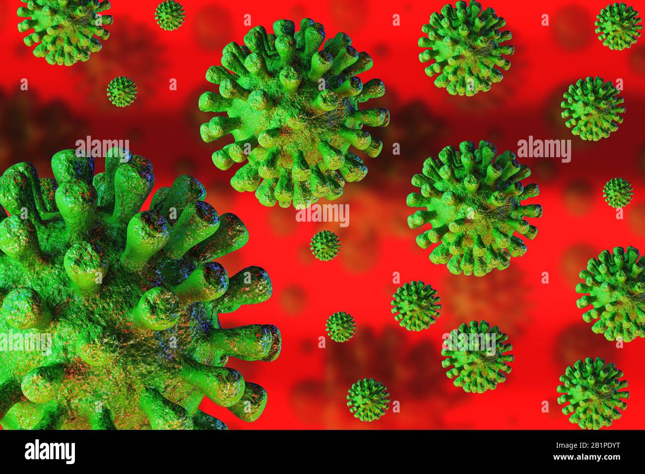 HIV contagioso AIDS, Flur o Coronavirus. Coronavirus da chine. Rendering 3D Foto Stock