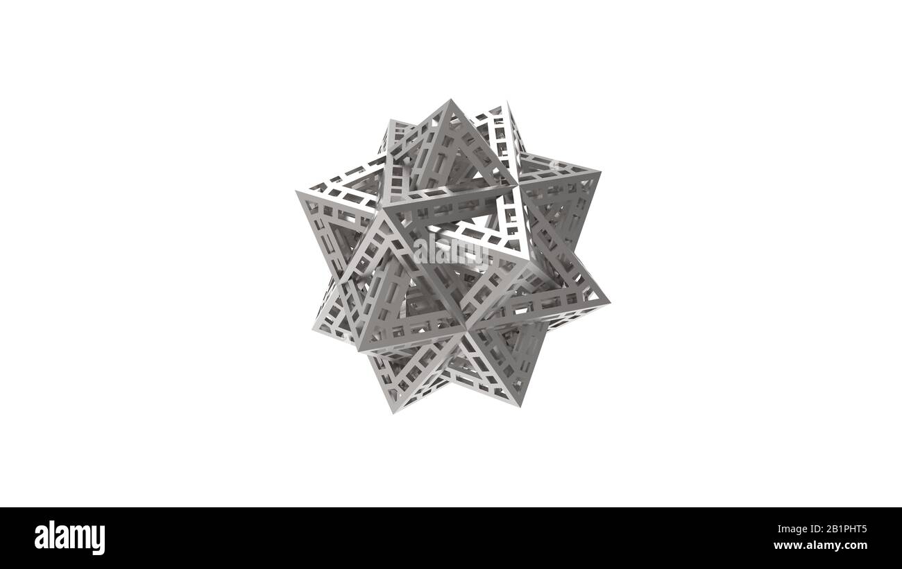 Rendering 3D di un modello escher a triangolo di forma complessa isolato Foto Stock