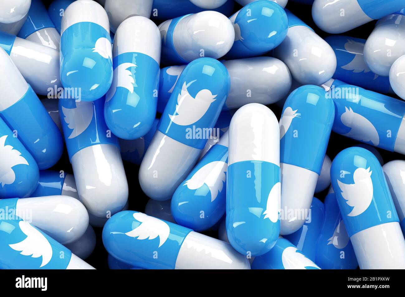 San FRANCISCO, CALIFORNIA, USA - 27 FEBBRAIO 2020: 3D Illustrazione delle capsule di microblogging e società di social networking Twitter. Foto Stock