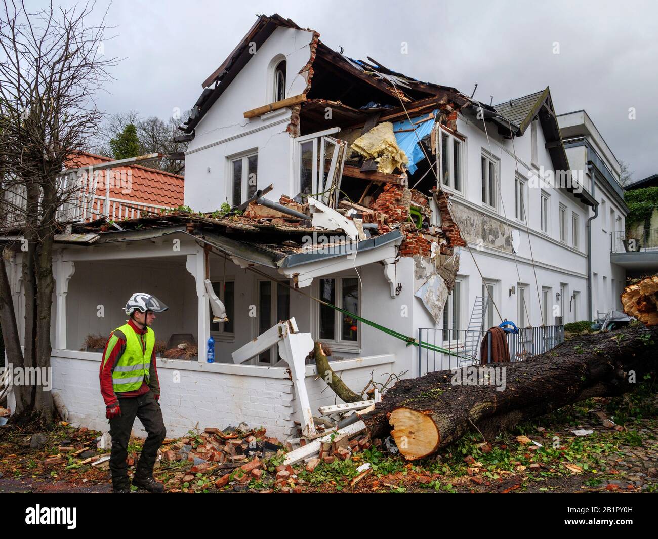 Pulizia, danni da tempesta, castagni caduti, Blankeneser Hauptstr., Amburgo, Germania, Europa Foto Stock