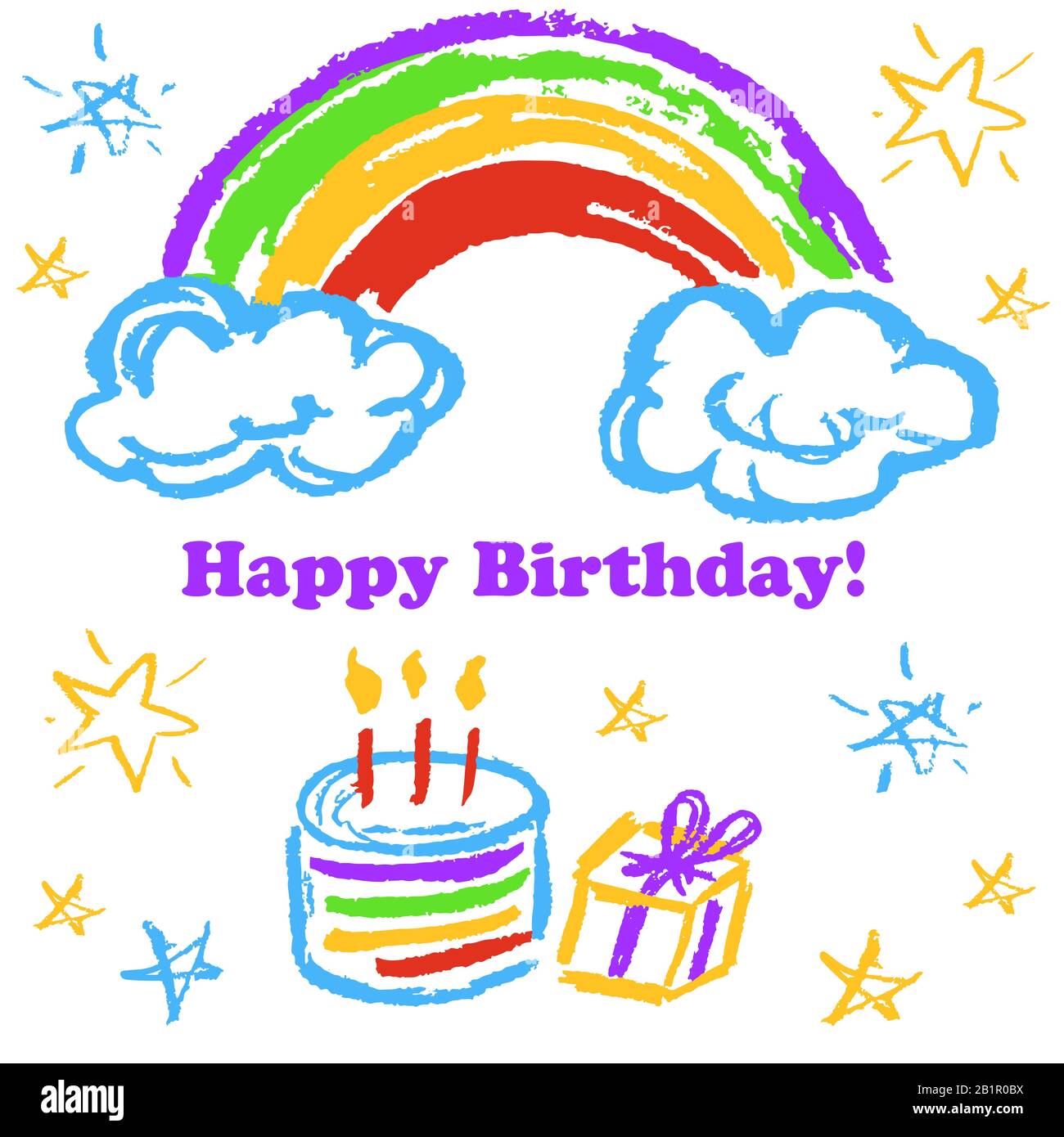 Disegni Per Bambini Biglietto D Auguri Volantino Banner Buon Compleanno Rainbow Torta Regalo Immagine E Vettoriale Alamy
