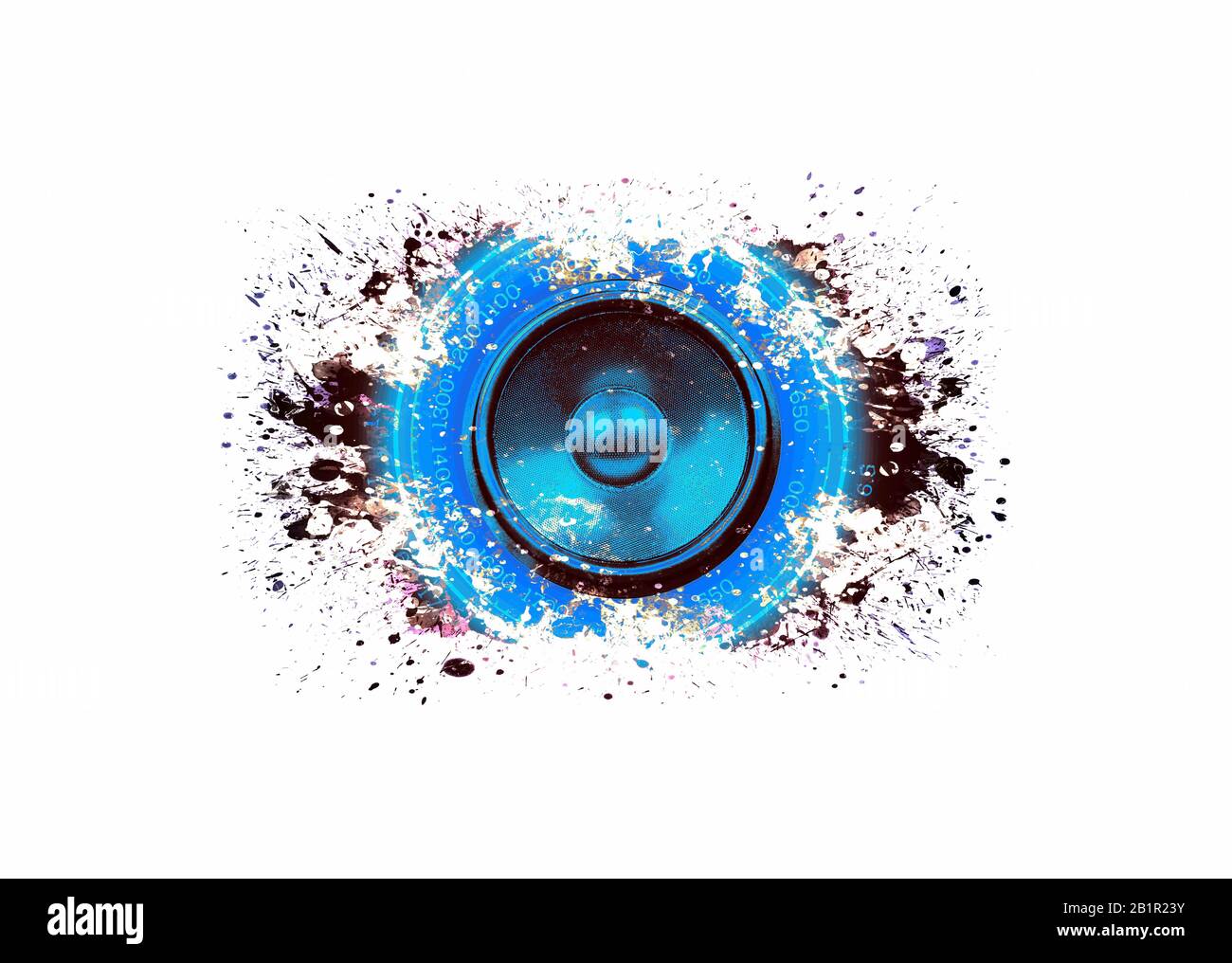 Altoparlante audio blu separato su sfondo bianco Foto Stock