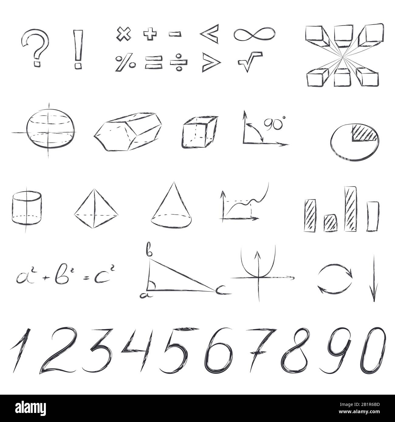 Segni e simboli matematici. Elementi disegnati a mano Illustrazione Vettoriale