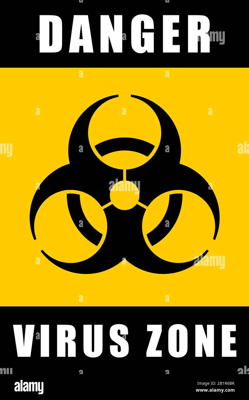 Pericolo zona virus. Simbolo del vettore di rischio biologico. Segnale di avvertimento di rischio biologico. Illustrazione Vettoriale
