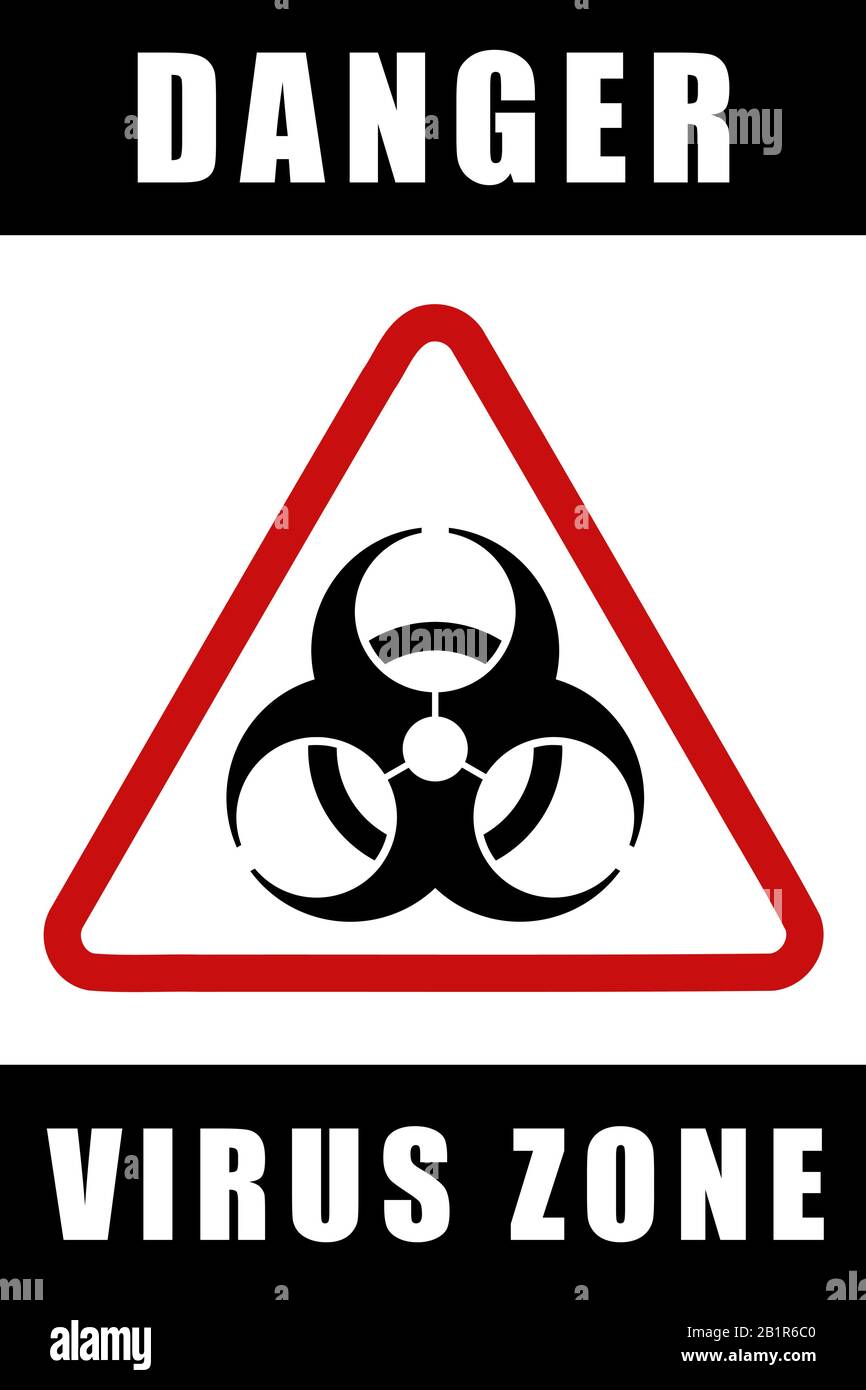Pericolo zona virus. Simbolo del vettore di rischio biologico. Segnale di avvertimento di rischio biologico. Illustrazione Vettoriale