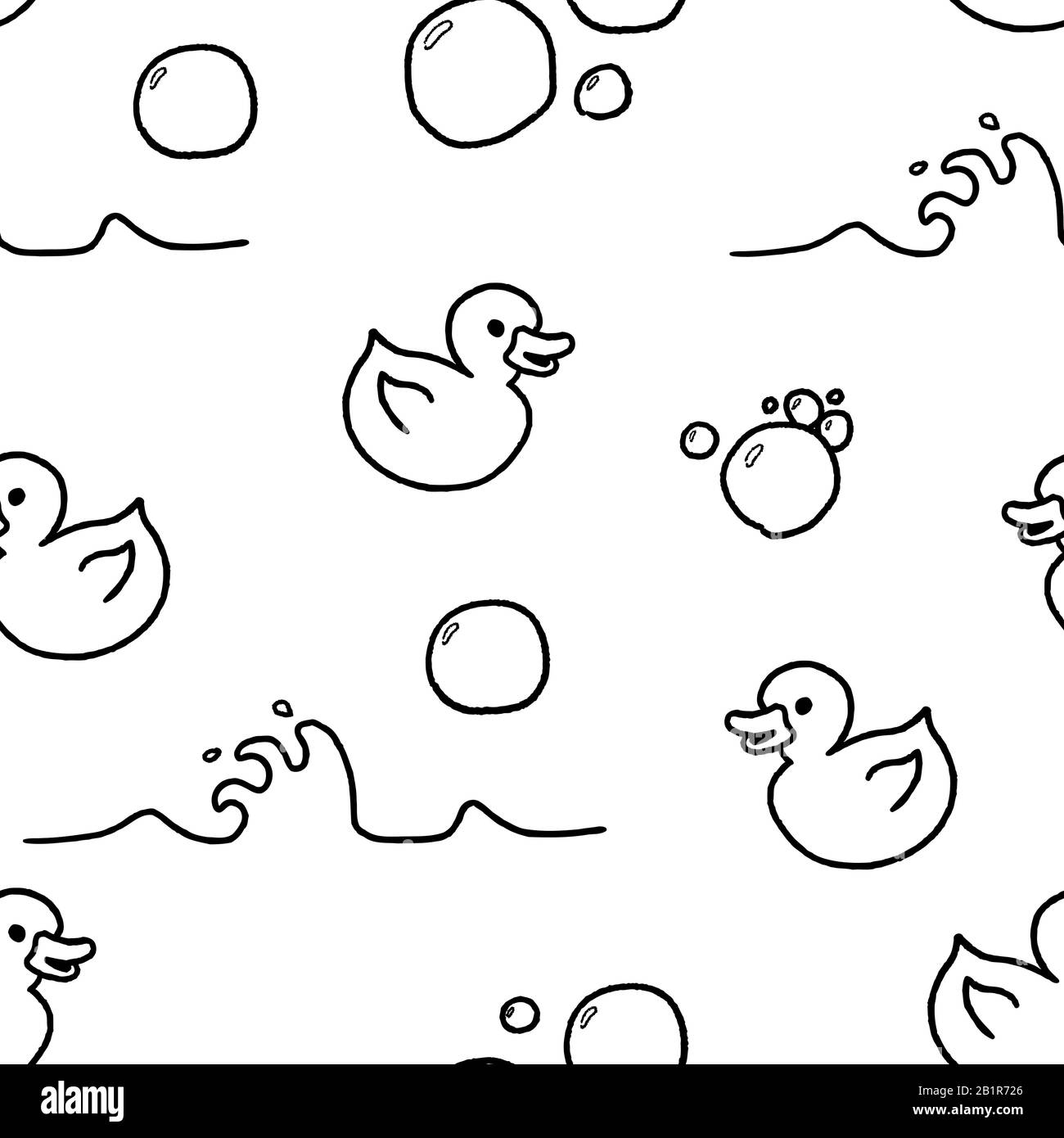 Gomma bagno ducky giocattolo. Doodle stile di tessitura senza giunture. Illustrazione Vettoriale