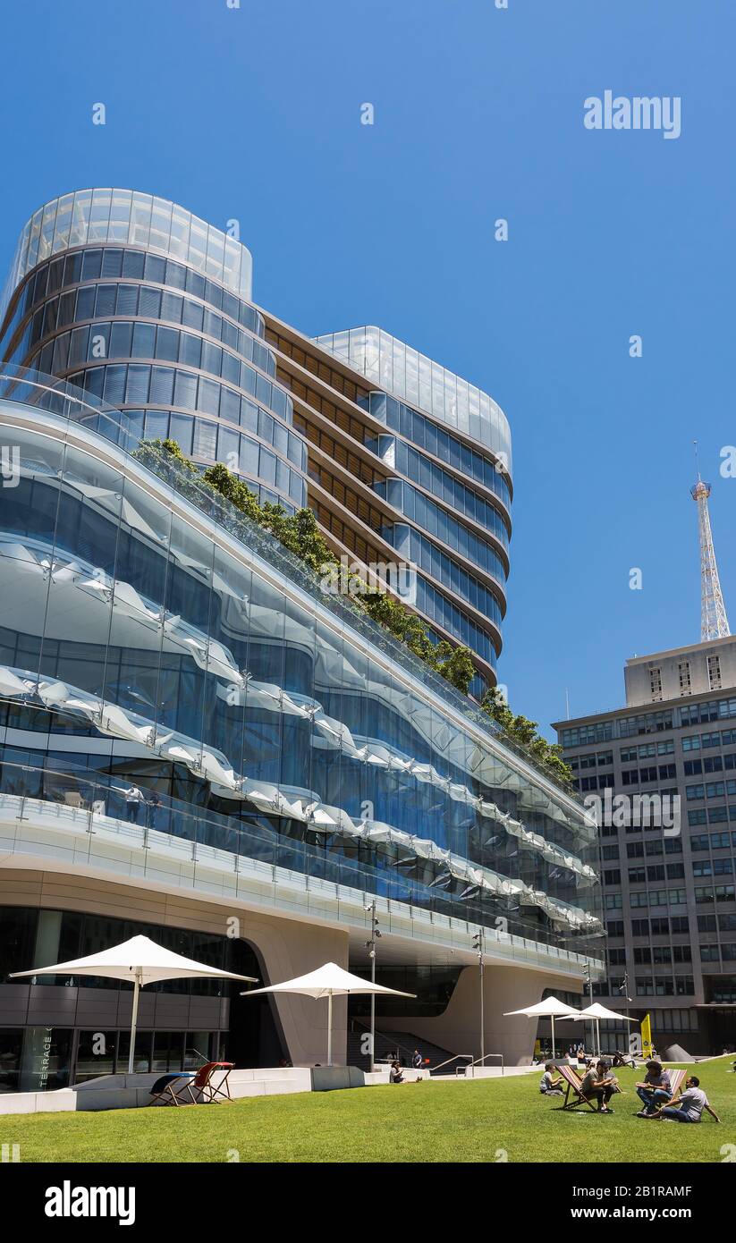 Il vetro encassed UTS edificio centrale ha molte caratteristiche di design esclusive. Progettato da Australian architectural firm FJMT, esso offre un 10-twiste livello Foto Stock