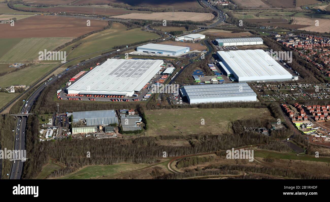 Veduta aerea della Redhouse Interchange business estate vicino Doncaster, South Yorkshire Foto Stock